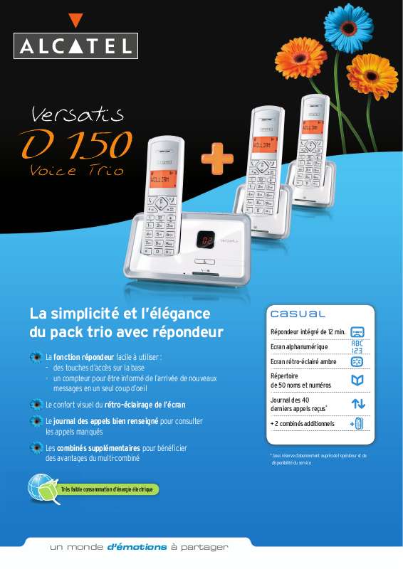 Notice ALCATEL VERSATIS D 150 VOICE TRIO téléphone sans fil Trouver