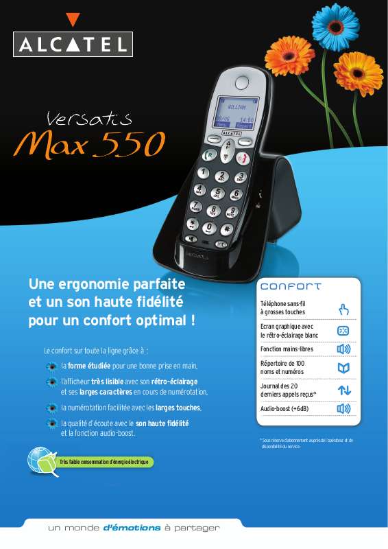 Notice ALCATEL VERSATIS VMAX 550 téléphone sans fil Trouver une