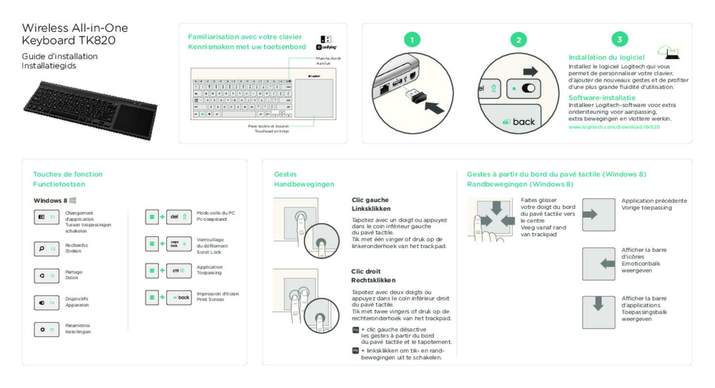 Notice LOGITECH WIRELESS ALL IN ONE KEYBOARD TK820 Clavier Trouver