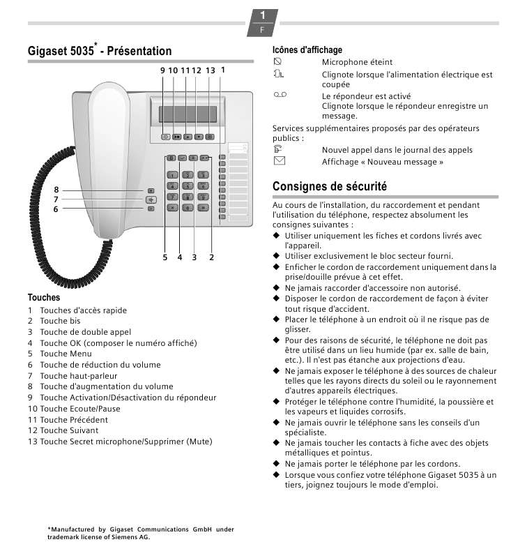 Notice SIEMENS GIGASET 5035 téléphone sans fil Trouver une solution à