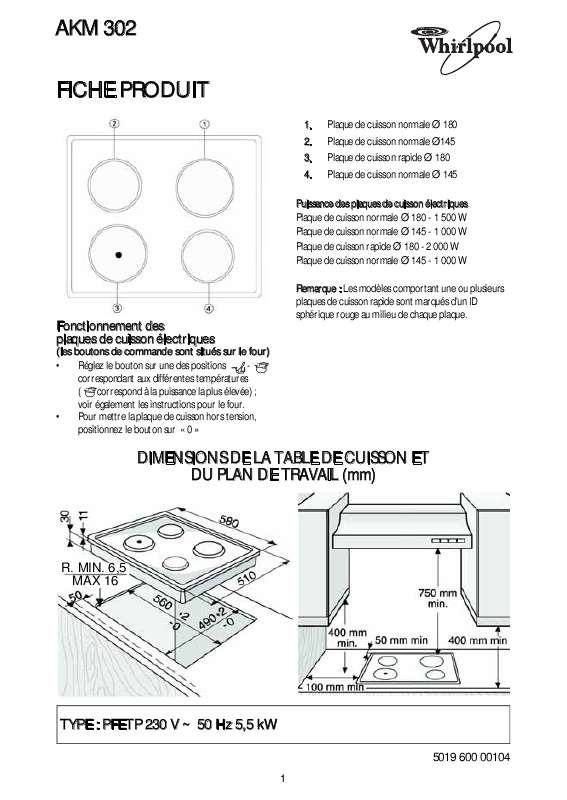 Notice plaque de cuisson WHIRLPOOL AKM 302 IX Trouver une solution à un