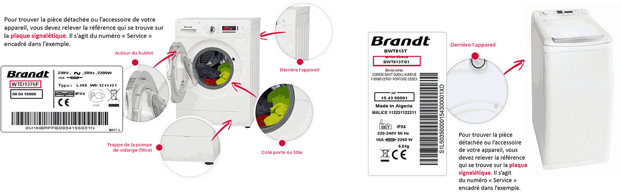 Trouver la référence de votre lave-linge Brandt