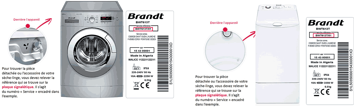 Trouver la référence de votre sèche-linge Brandt