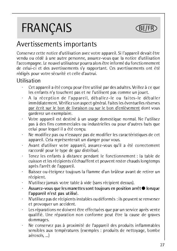 Mode d'emploi AEG-ELECTROLUX 21602G-G