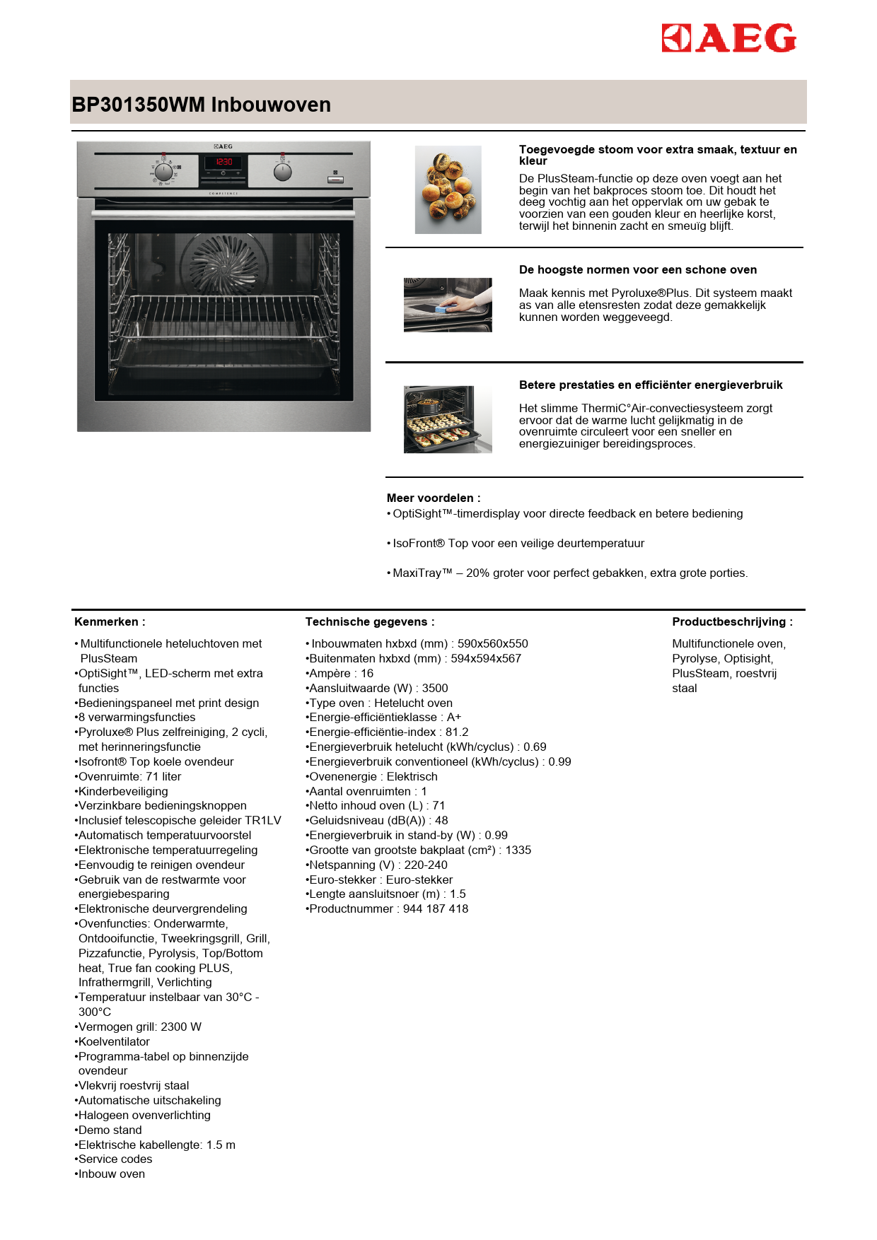 Notice four AEG BP301350WM Trouver une solution à un problème AEG