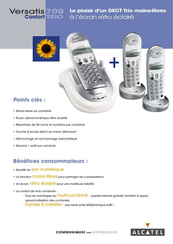 Notice Alcatel Versatis 700 Trio Comfort Téléphone Sans Fil Trouver