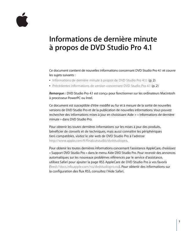 Mode d'emploi APPLE DVD STUDIO PRO 4.1