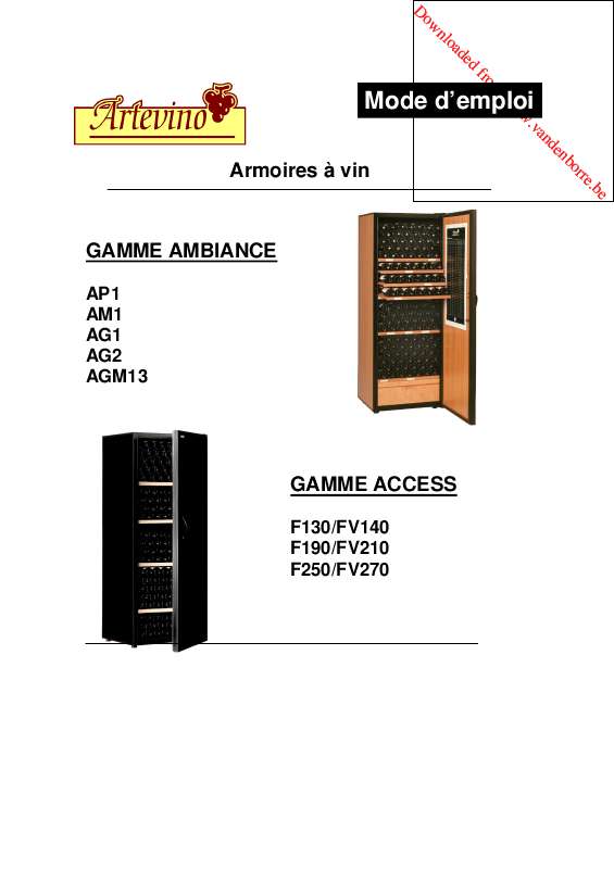 Notice cave à vin ARTEVINO AG1 Trouver une solution à un problème