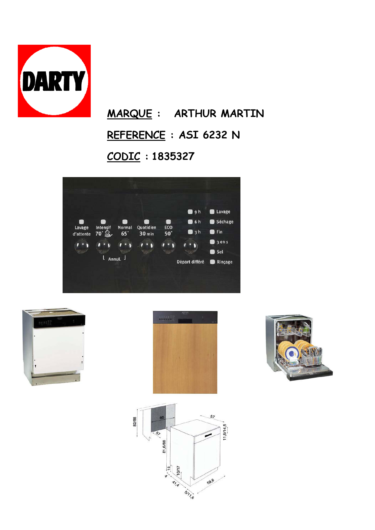 Mode d'emploi ARTHUR MARTIN ASI 6232