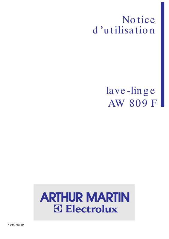 Mode d'emploi ARTHUR MARTIN AW809F