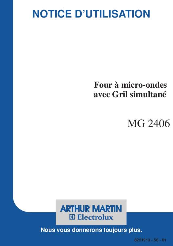 Mode d'emploi ARTHUR MARTIN MG 2406