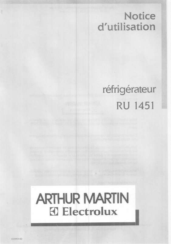 Mode d'emploi ARTHUR MARTIN RU1451W-1