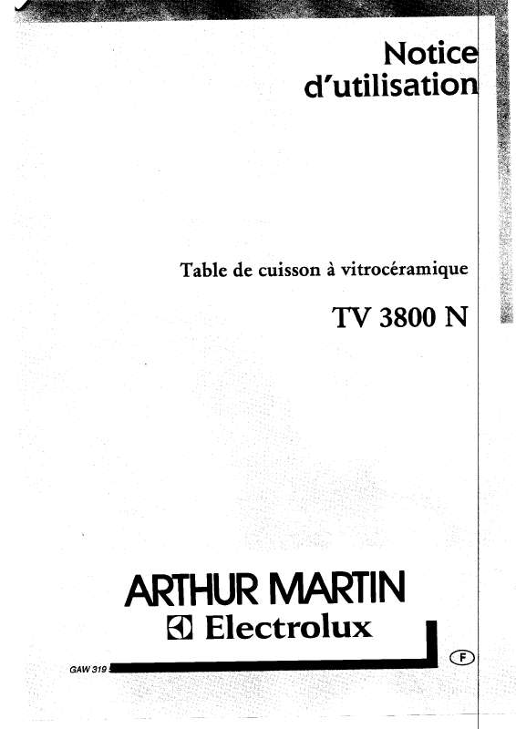 Mode d'emploi ARTHUR MARTIN TV3800N