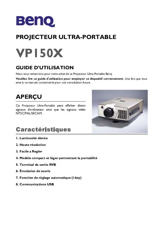 Notice BENQ VP150X vidéoprojecteur Trouver une solution à un problème