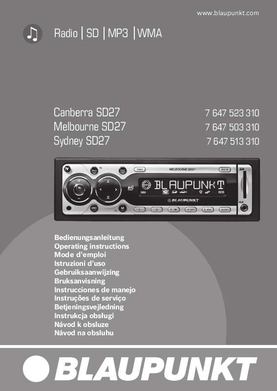 Notice BLAUPUNKT MELBOURNE SD27 - autoradio Trouver une solution à un ...