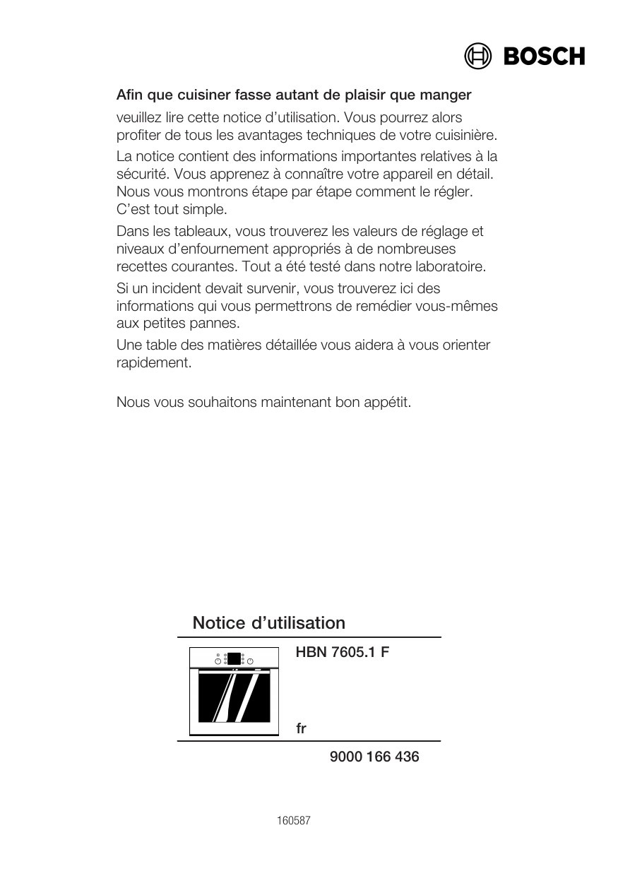 Notice four BOSCH HBN424320E Trouver une solution à un problème BOSCH