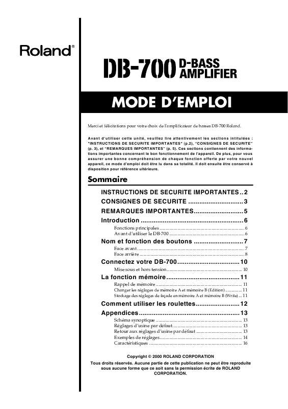 Mode d'emploi BOSS DB-700