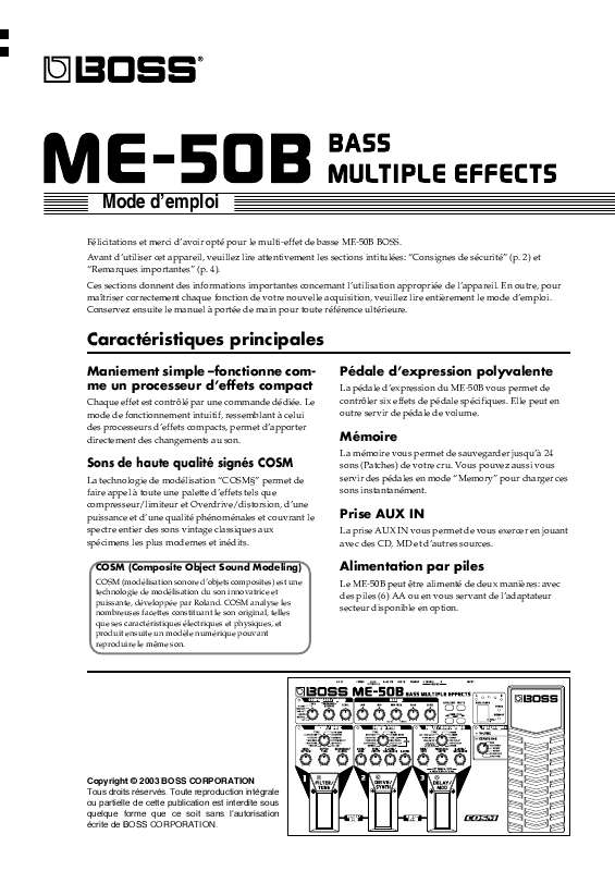 Mode d'emploi BOSS ME-50B