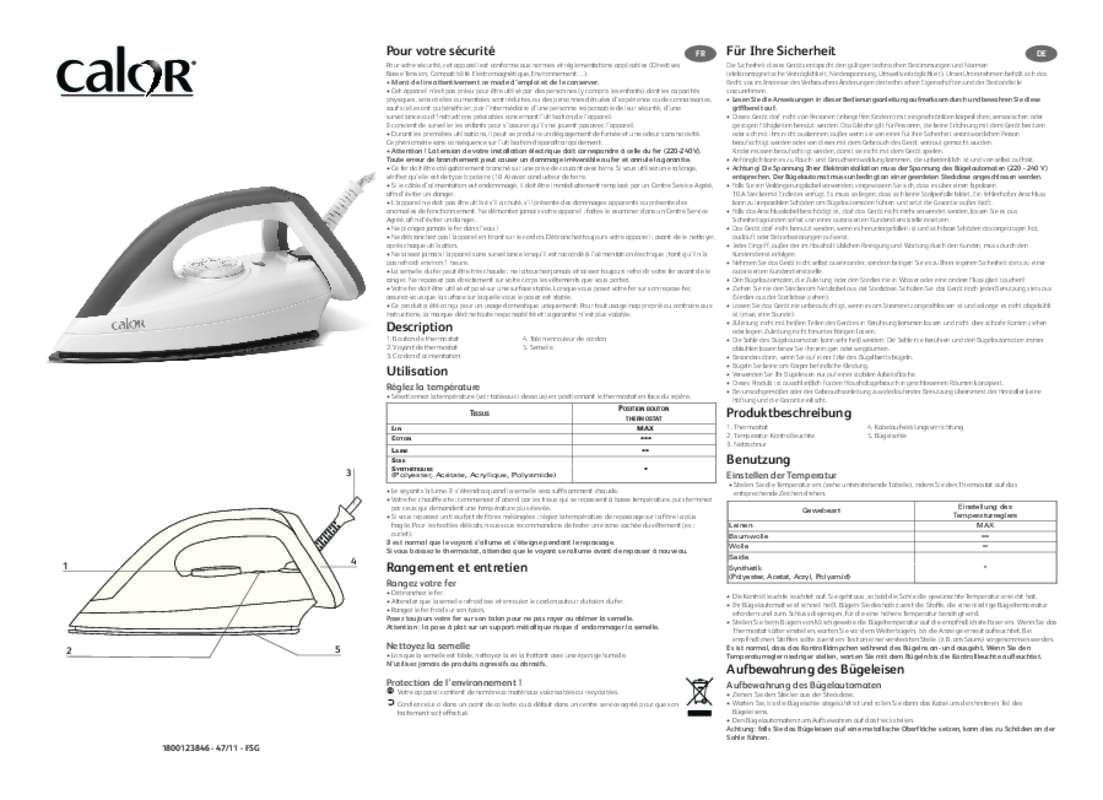 Mode d'emploi CALOR FS4020C0