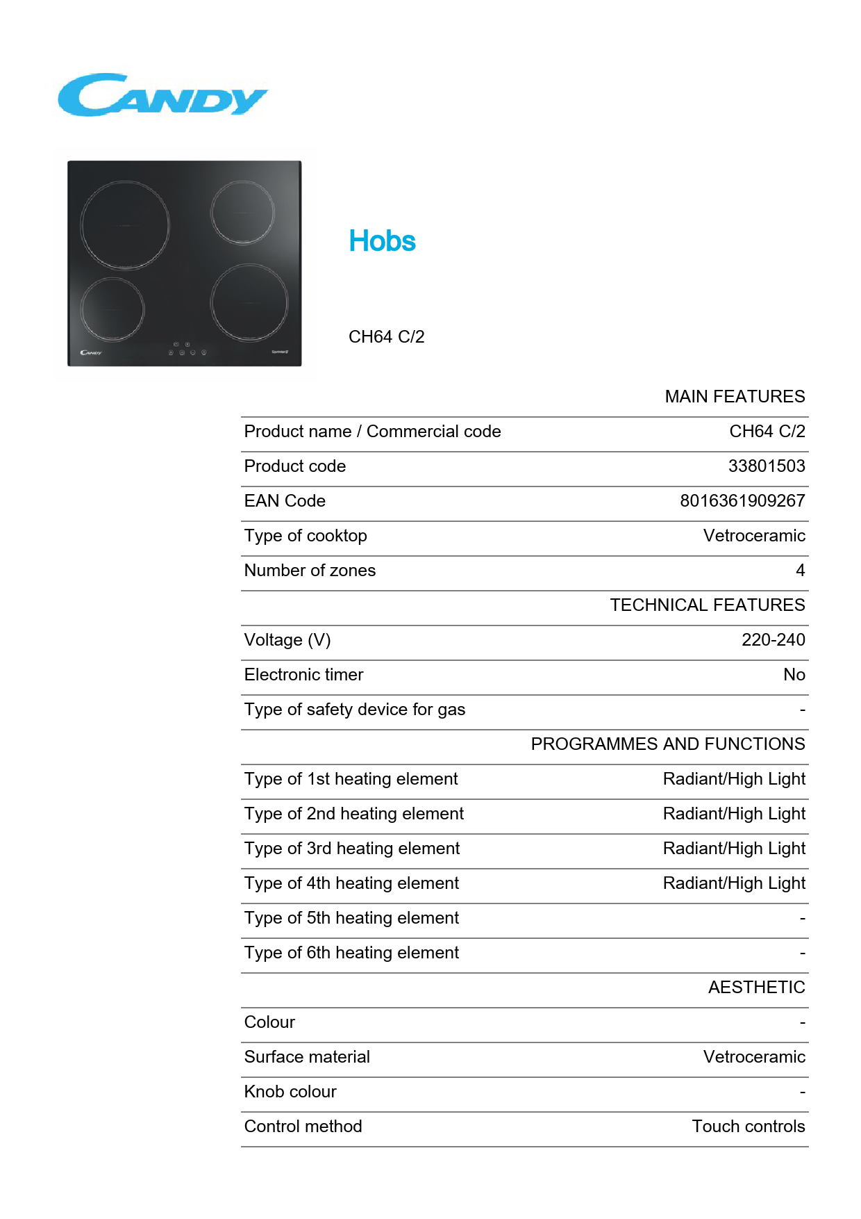Notice plaque de cuisson CANDY CH64 C/2 Trouver une solution à un problème CANDY CH64 C/2 mode d