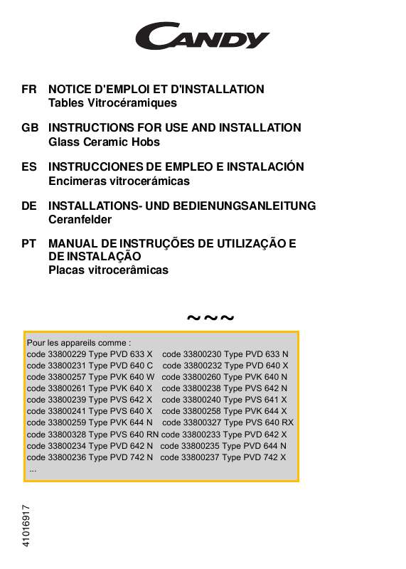 Notice plaque de cuisson CANDY PVD 633 Trouver une solution à un problème CANDY PVD 633 mode d