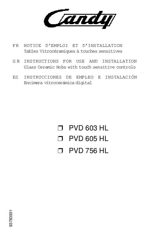 Notice plaque de cuisson CANDY PVD 756 Trouver une solution à un problème CANDY PVD 756 mode d