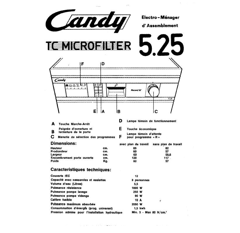 Mode d'emploi CANDY TC MICROFILTER 5.25