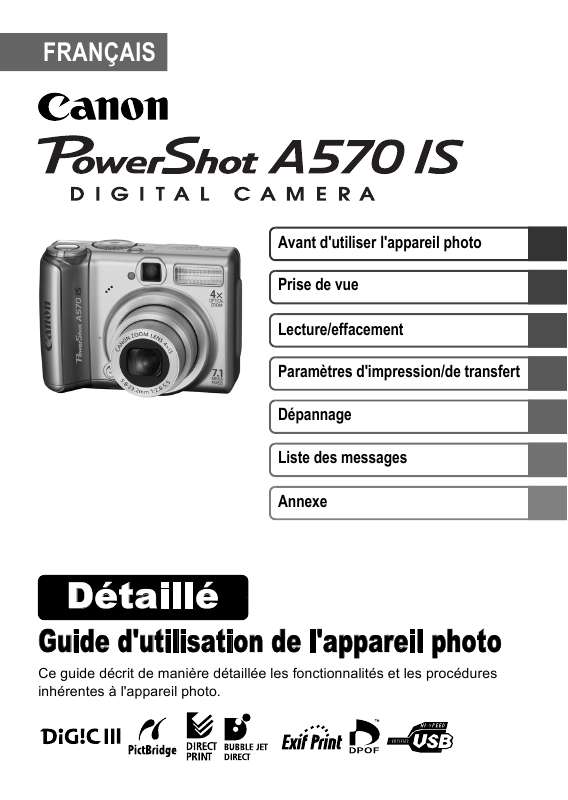 Mode d'emploi CANON POWERSHOT A570 IS