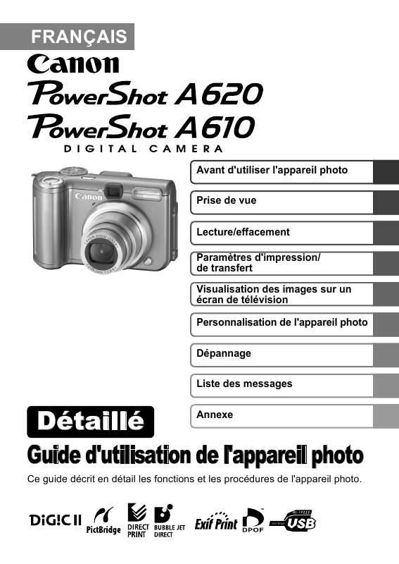 Mode d'emploi CANON POWERSHOT A620