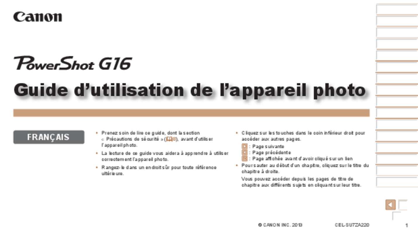 Notice CANON POWERSHOT G16 appareil photo Trouver une solution à un