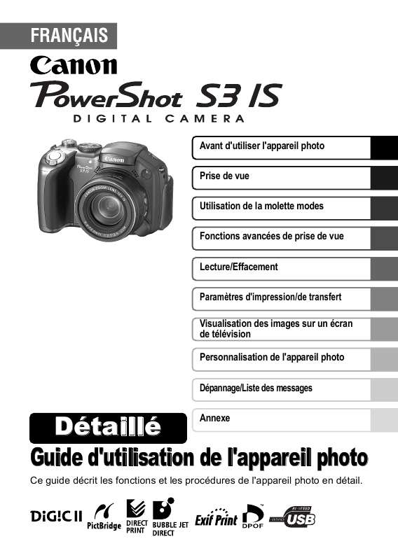 Mode d'emploi CANON POWERSHOT S3 IS