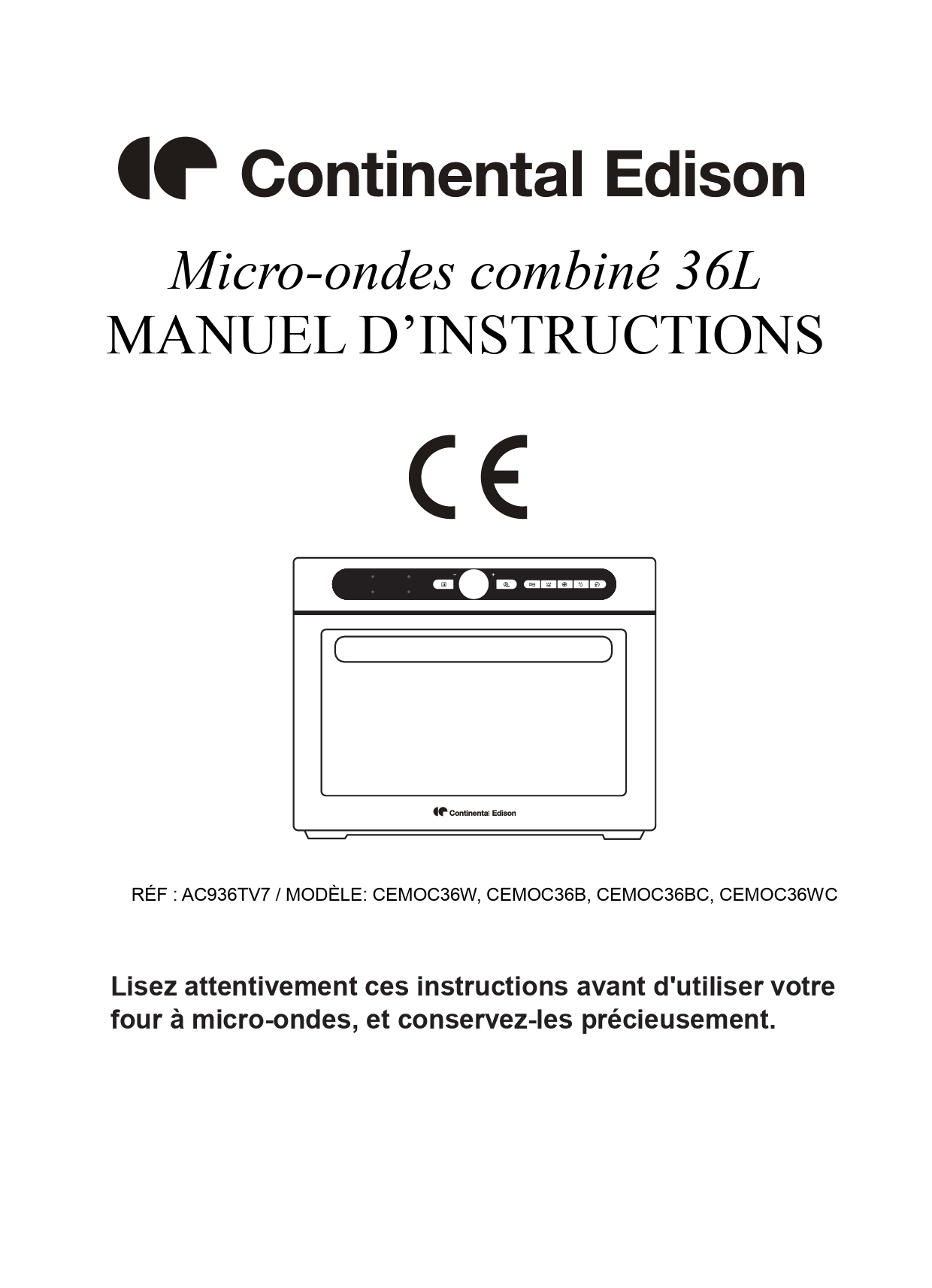 Notice Micro Ondes Continental Edison