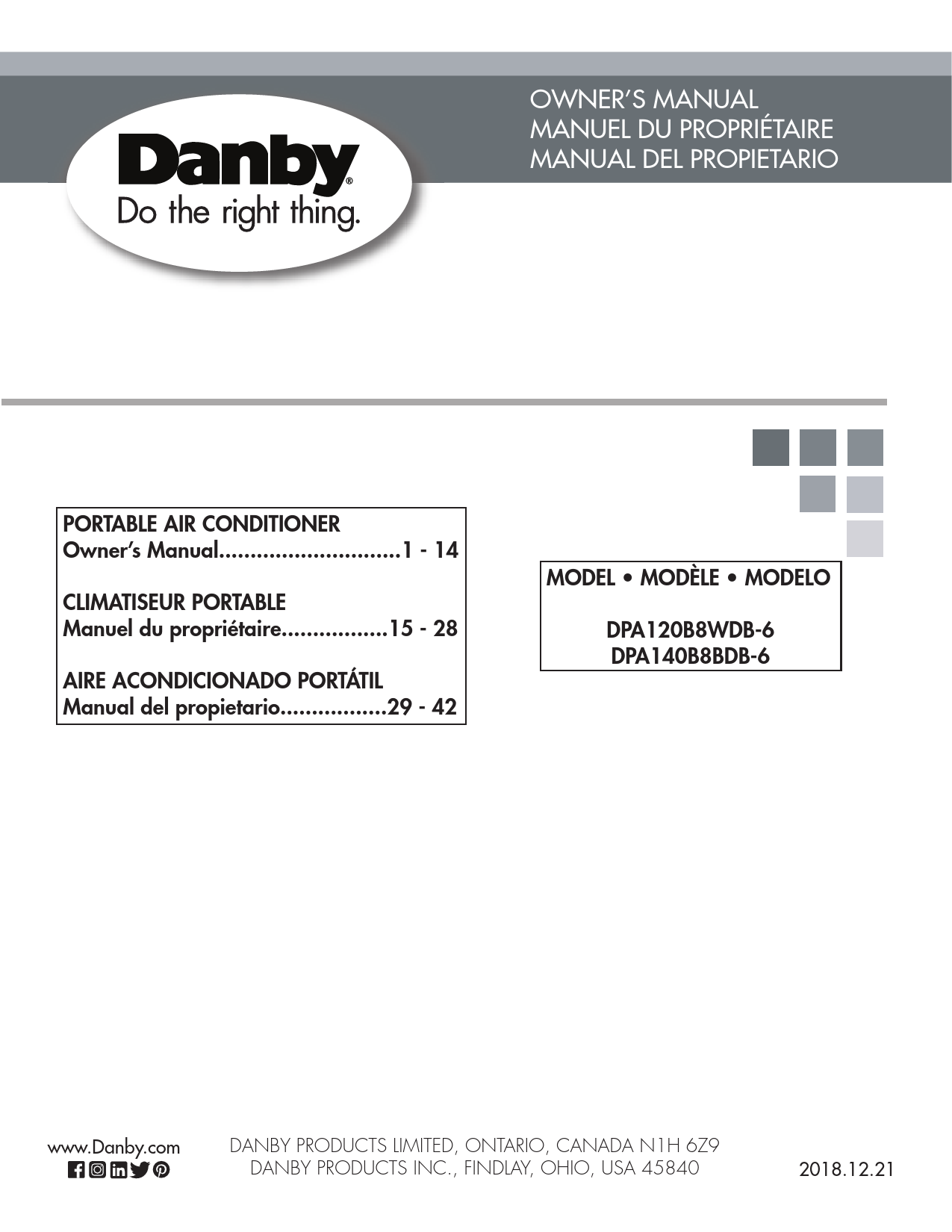 Mode d'emploi DANBY DPA120B8WDB-6