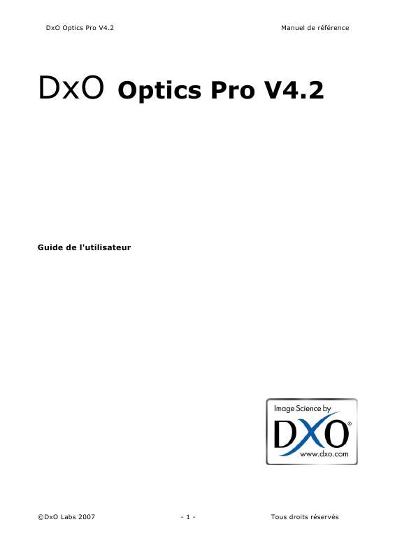 Mode d'emploi DXO OPTICS PRO V4.2