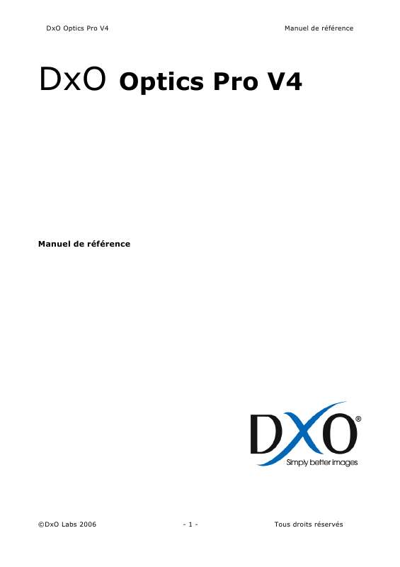 Mode d'emploi DXO OPTICS PRO V4