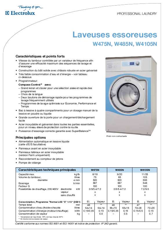 Mode d'emploi ELECTROLUX LAUNDRY SYSTEMS W4105N