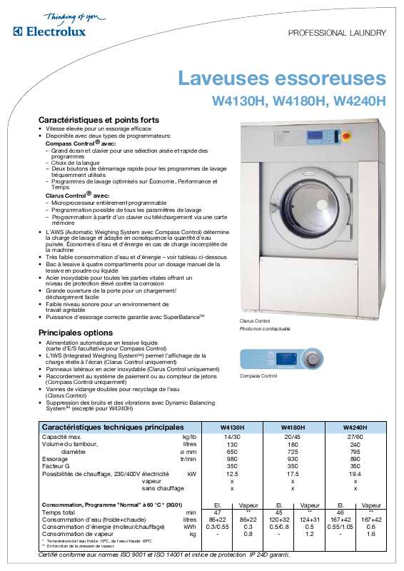 Mode d'emploi ELECTROLUX LAUNDRY SYSTEMS W4130H