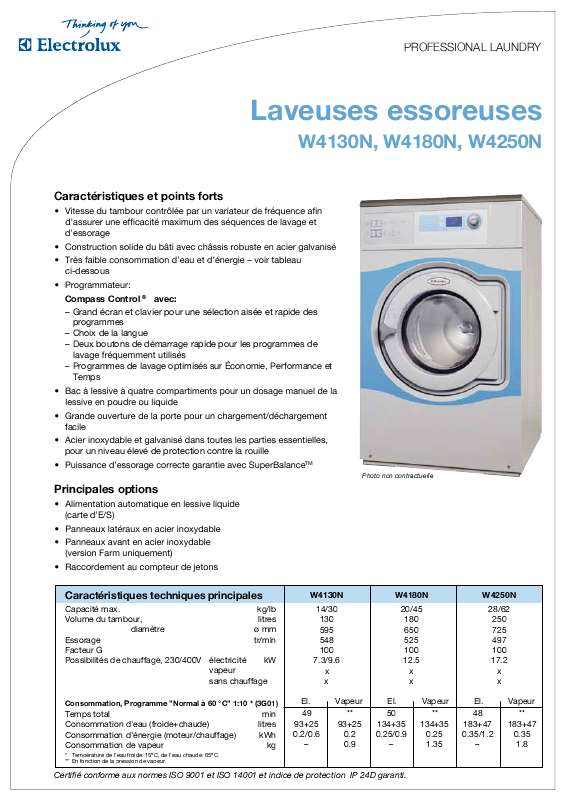 Mode d'emploi ELECTROLUX LAUNDRY SYSTEMS W4180N