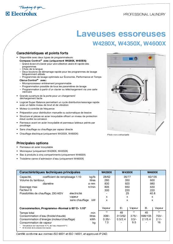 Mode d'emploi ELECTROLUX LAUNDRY SYSTEMS W4600X
