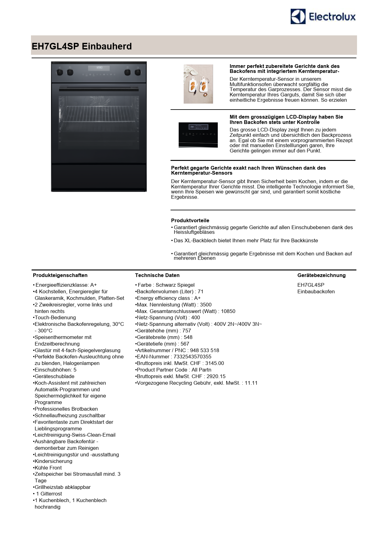 Notice four ELECTROLUX EH7GL4SP Trouver une solution à un problème