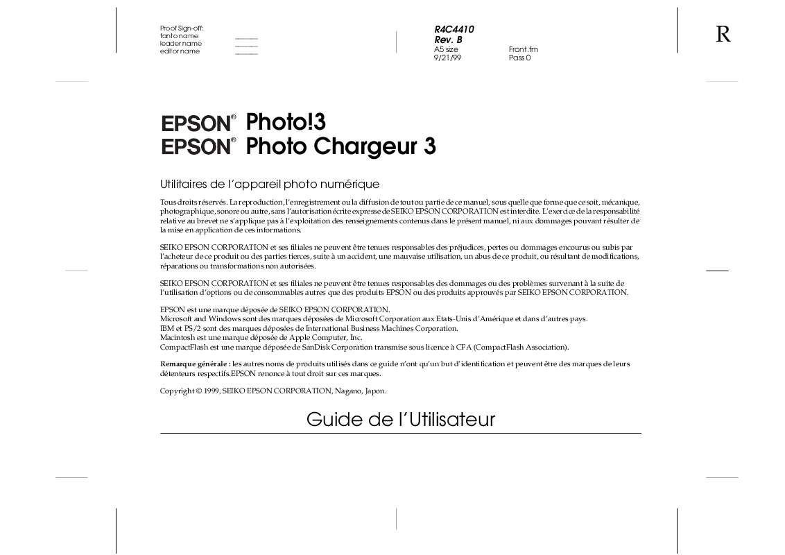 Mode d'emploi EPSON PHOTOPC 2100Z
