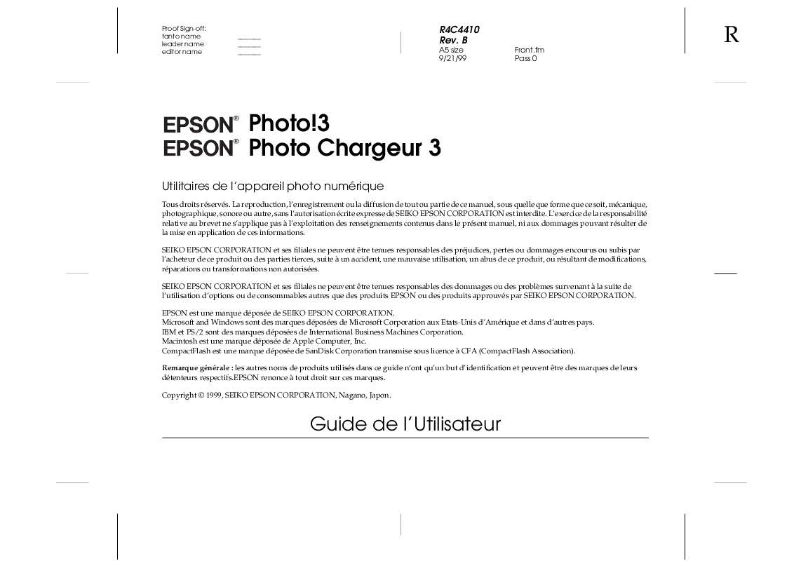 Mode d'emploi EPSON PHOTOPC 750Z