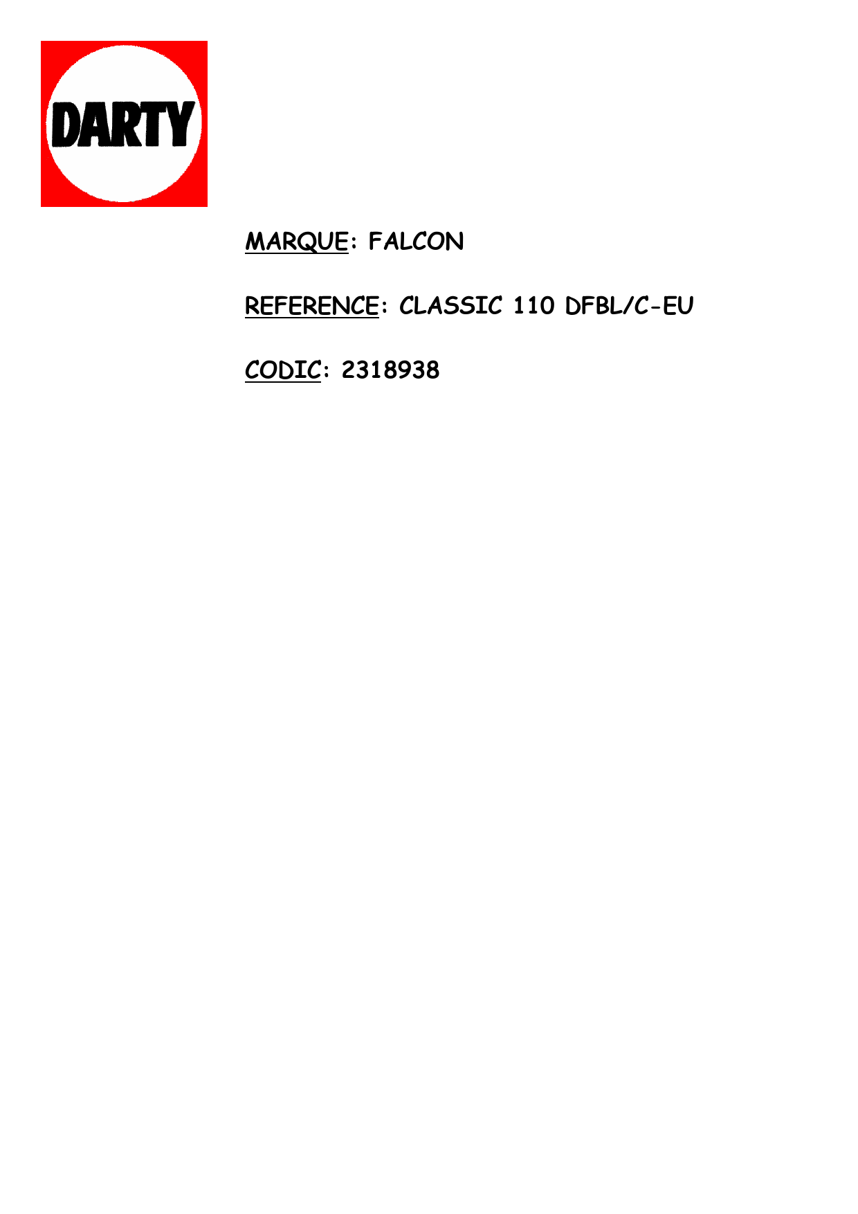 Mode d'emploi FALCON EDL110EICB/C-FRA