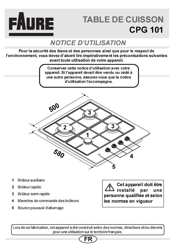 Notice plaque de cuisson FAURE CPG101W Trouver une solution à un