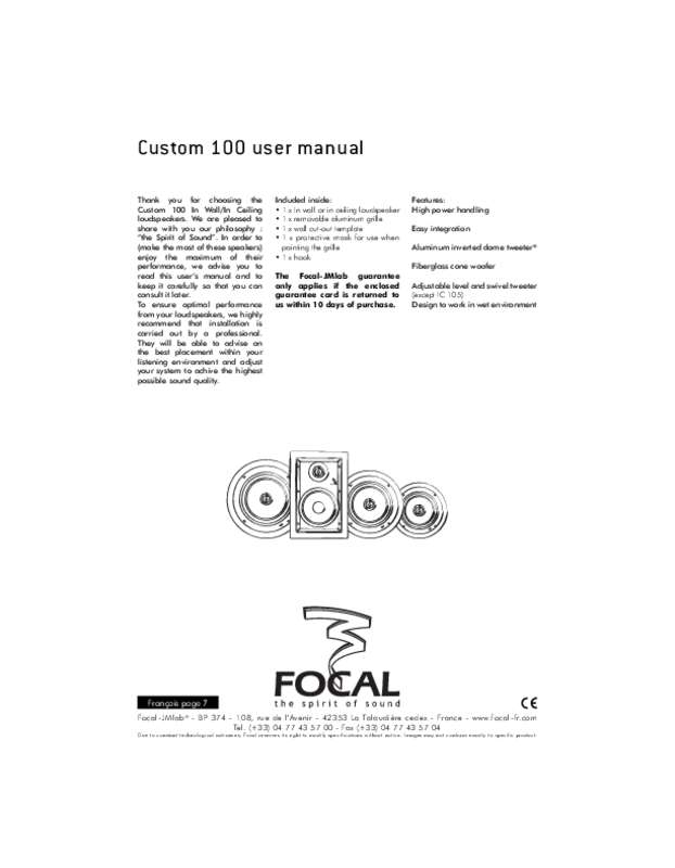 Mode d'emploi FOCAL CUSTOM IC 105