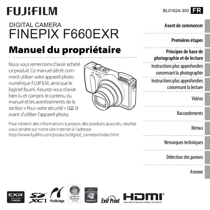 Mode d'emploi FUJIFILM FINEPIX F660EXR