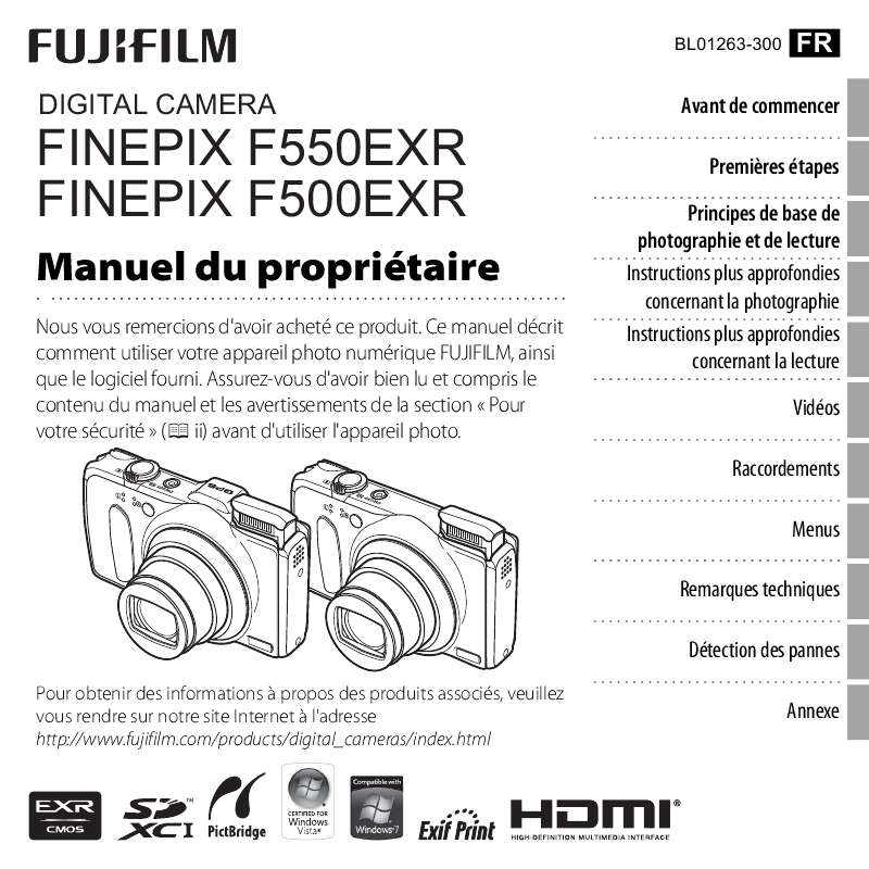 Mode d'emploi FUJIFILM FINEPIX F550EXR