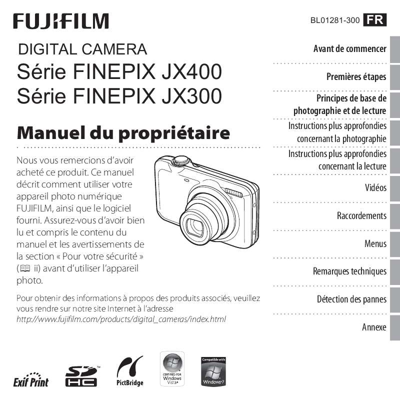 Mode d'emploi FUJIFILM FINEPIX JX300