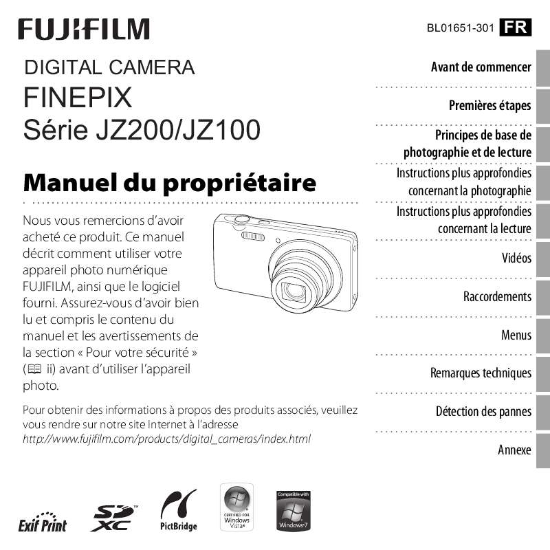 Mode d'emploi FUJIFILM FINEPIX JZ100