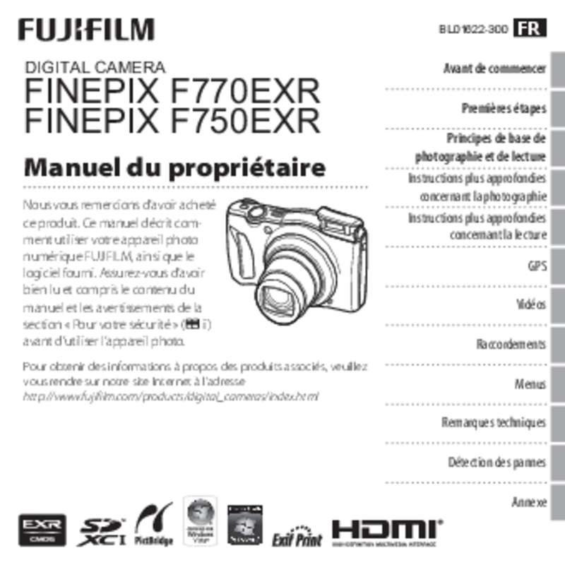 Mode d'emploi FUJIFILM FINEPIX F770EXR